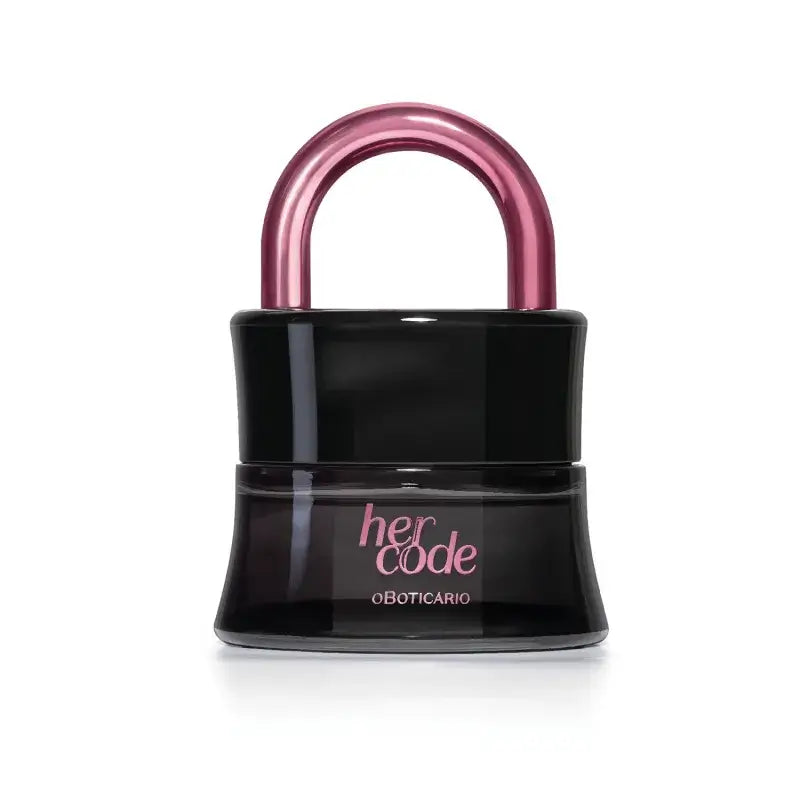 Her Code Touch Eau De Parfum 50ml – stijlvol flacon in de vorm van een zwart slot met warme roze accenten, symbool voor vrouwelijk mysterie en sensualiteit.