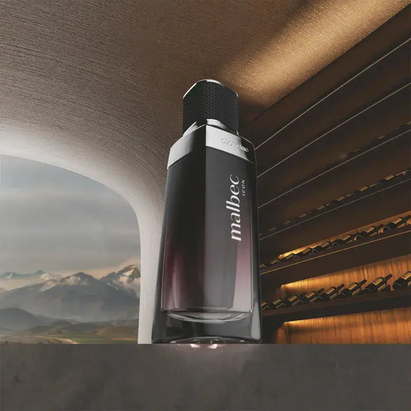 Malbec Icon flacon – geïnspireerd op wijnflessen met luxe afwerking - wijnflessen op de achtergrond