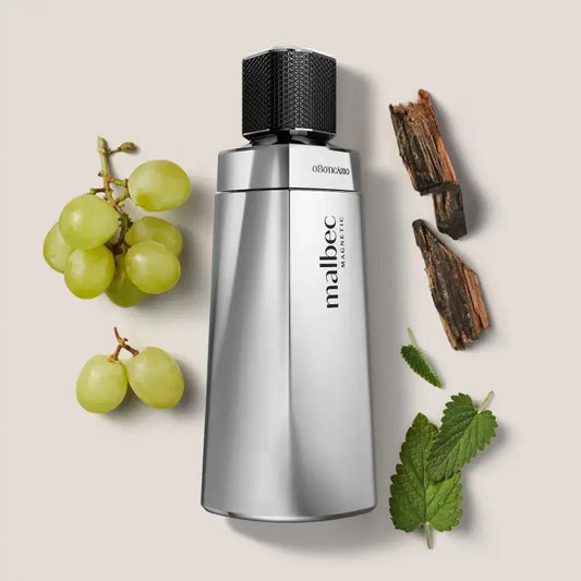 Malbec Magnetic omringd door ingrediënten zoals witte druiven