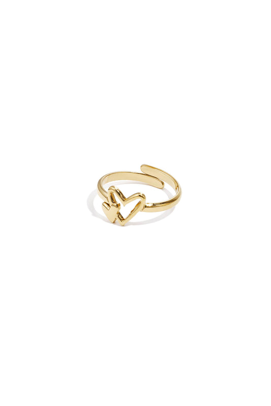 Verstelbare minimalistische ring met hartjes in de kleur goud