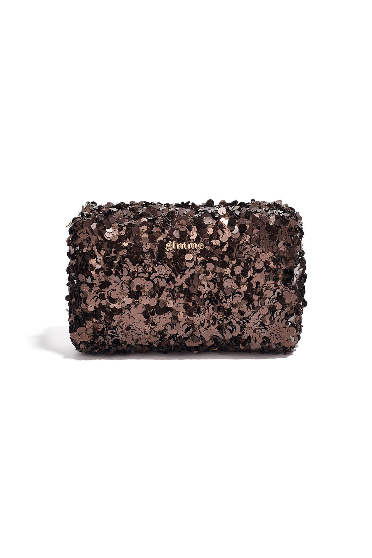 Bruine make-up tas met glanzende pailletten
