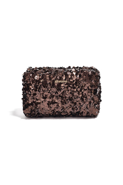 Bruine make-up tas met glanzende pailletten