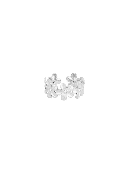 Verstelbare ring met infinity bloemen in de kleur zilver