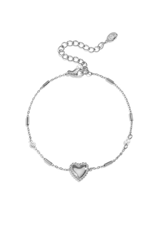 Armband met Parel, Steentje en Hart Zilver