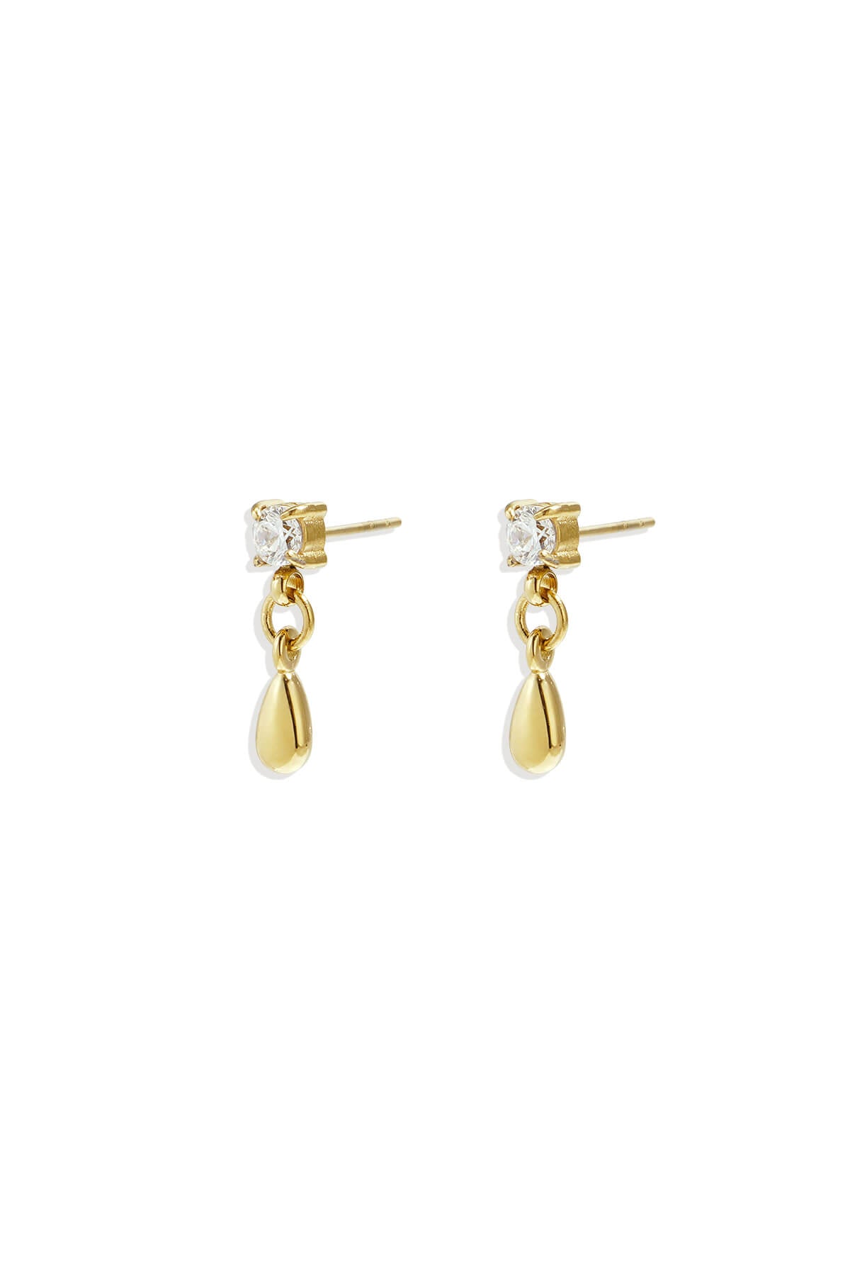 Stud oorbellen met druppel hanger in de kleur goud.