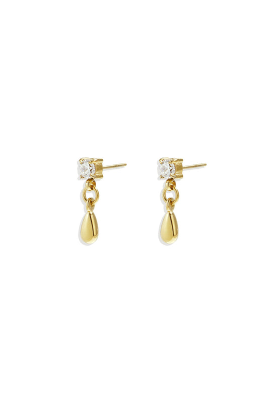 Stud oorbellen met druppel hanger in de kleur goud.