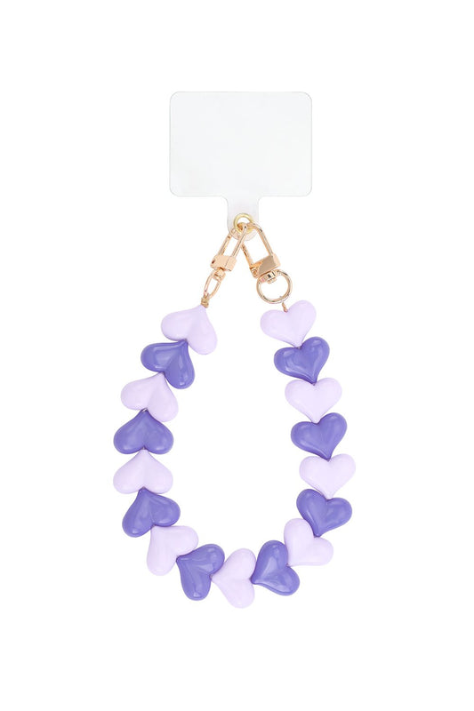 Telefoonkoord met hartjes kralen in de kleur lila en paars 