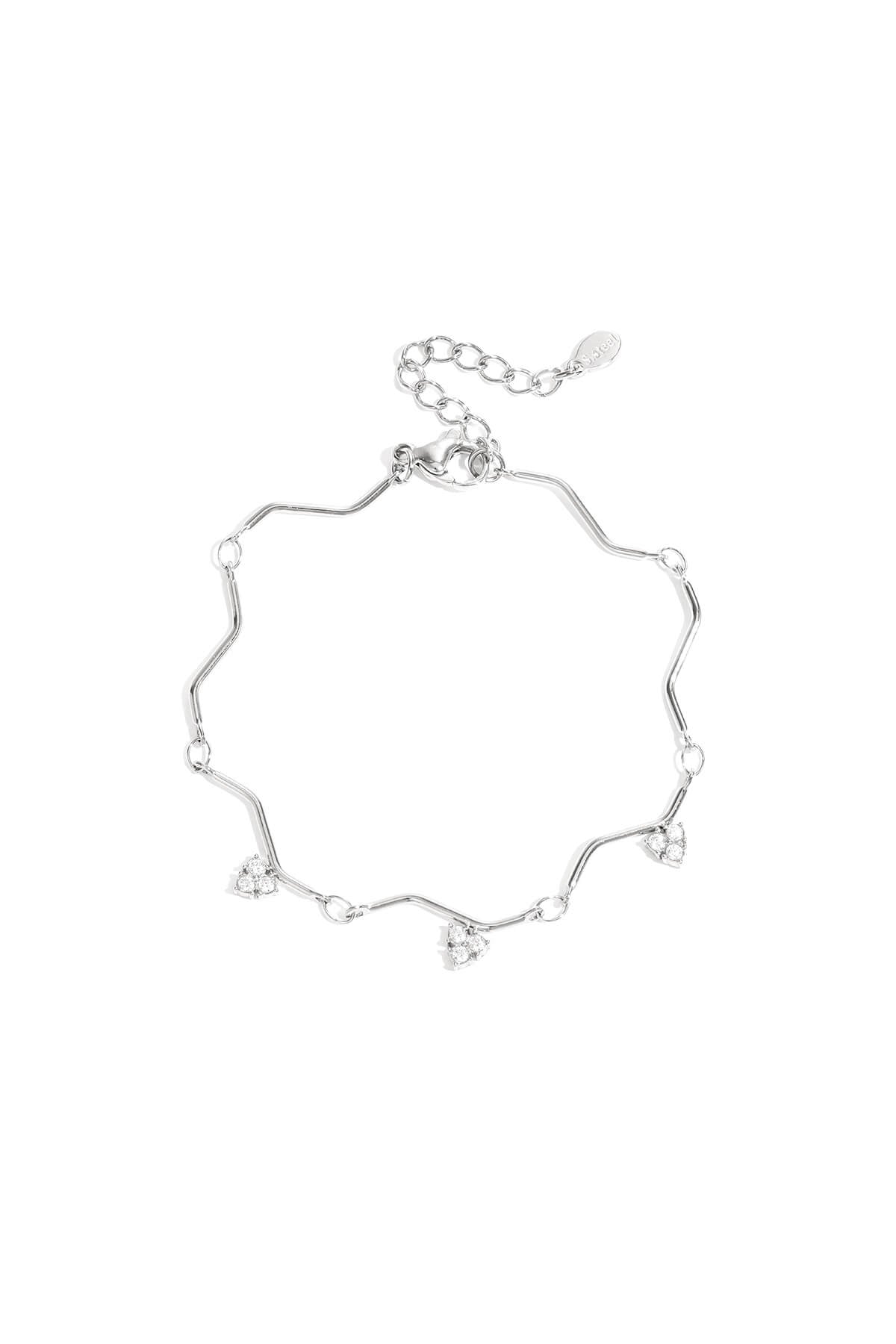 Stainless steel armband met zigzag patroon en steentjes in de kleur zilver