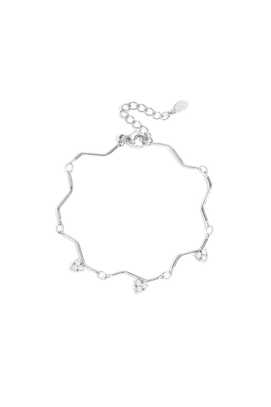 Stainless steel armband met zigzag patroon en steentjes in de kleur zilver