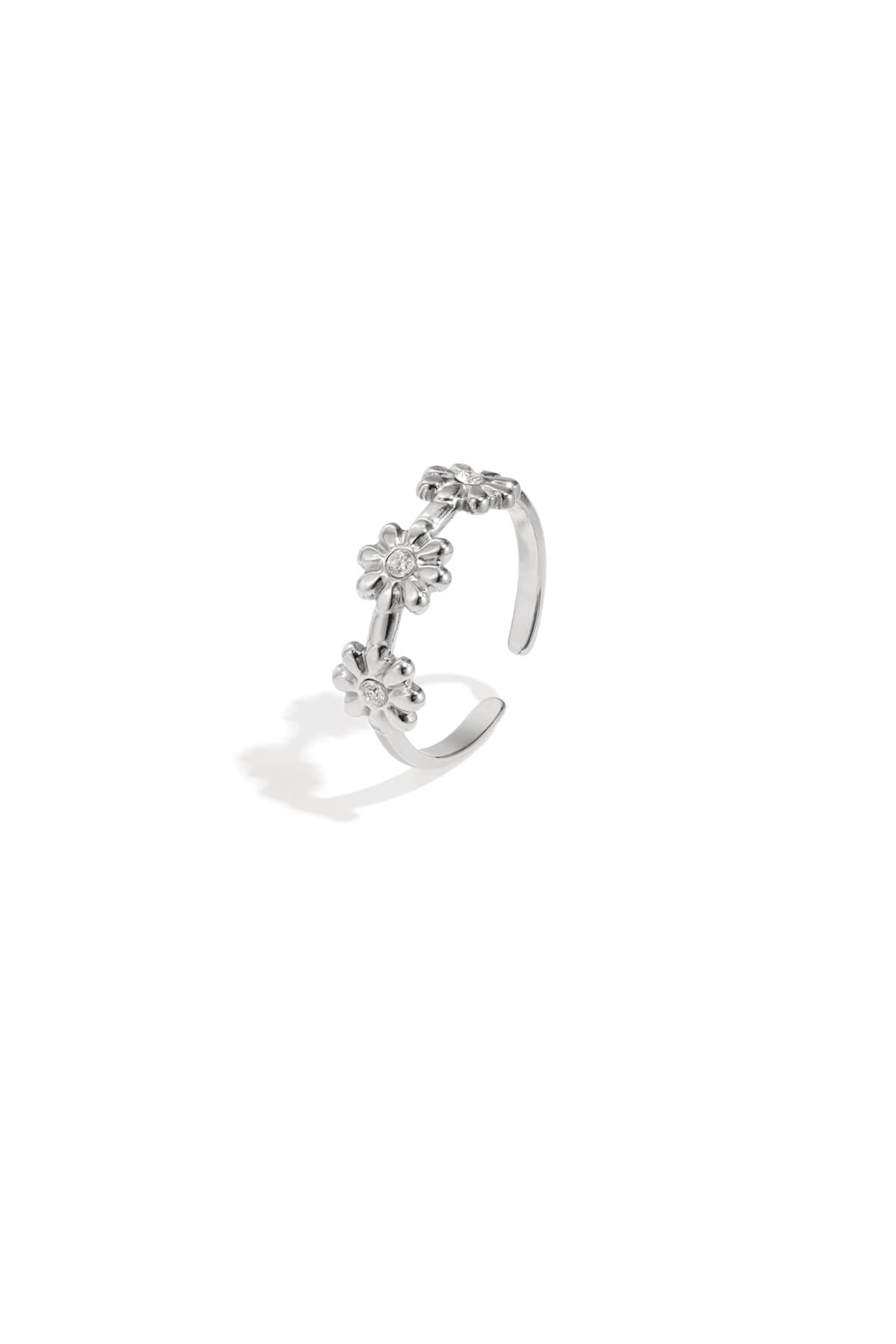 Verstelbare Triple flower ring stainless steel zilver