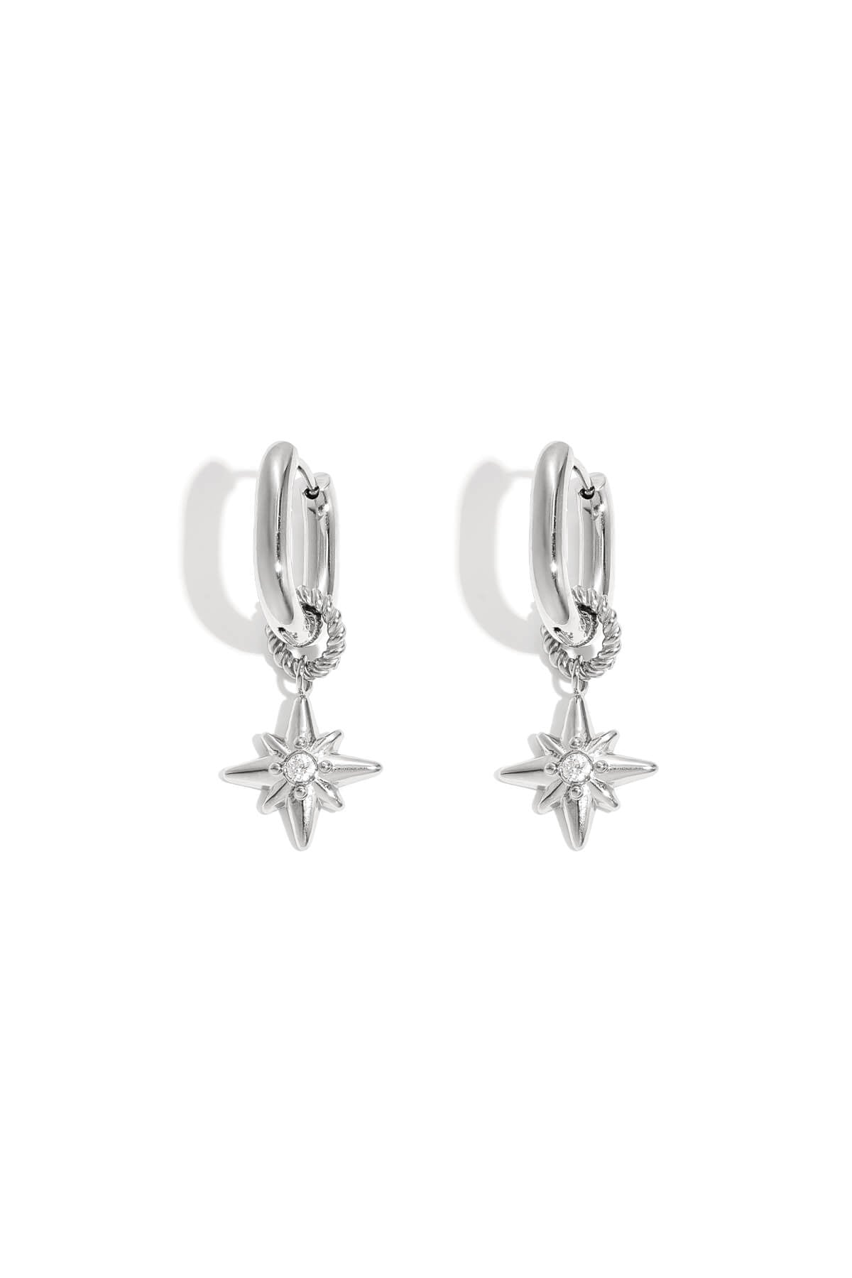 Stainless steel oorbellen met vallende ster in de kleur zilver