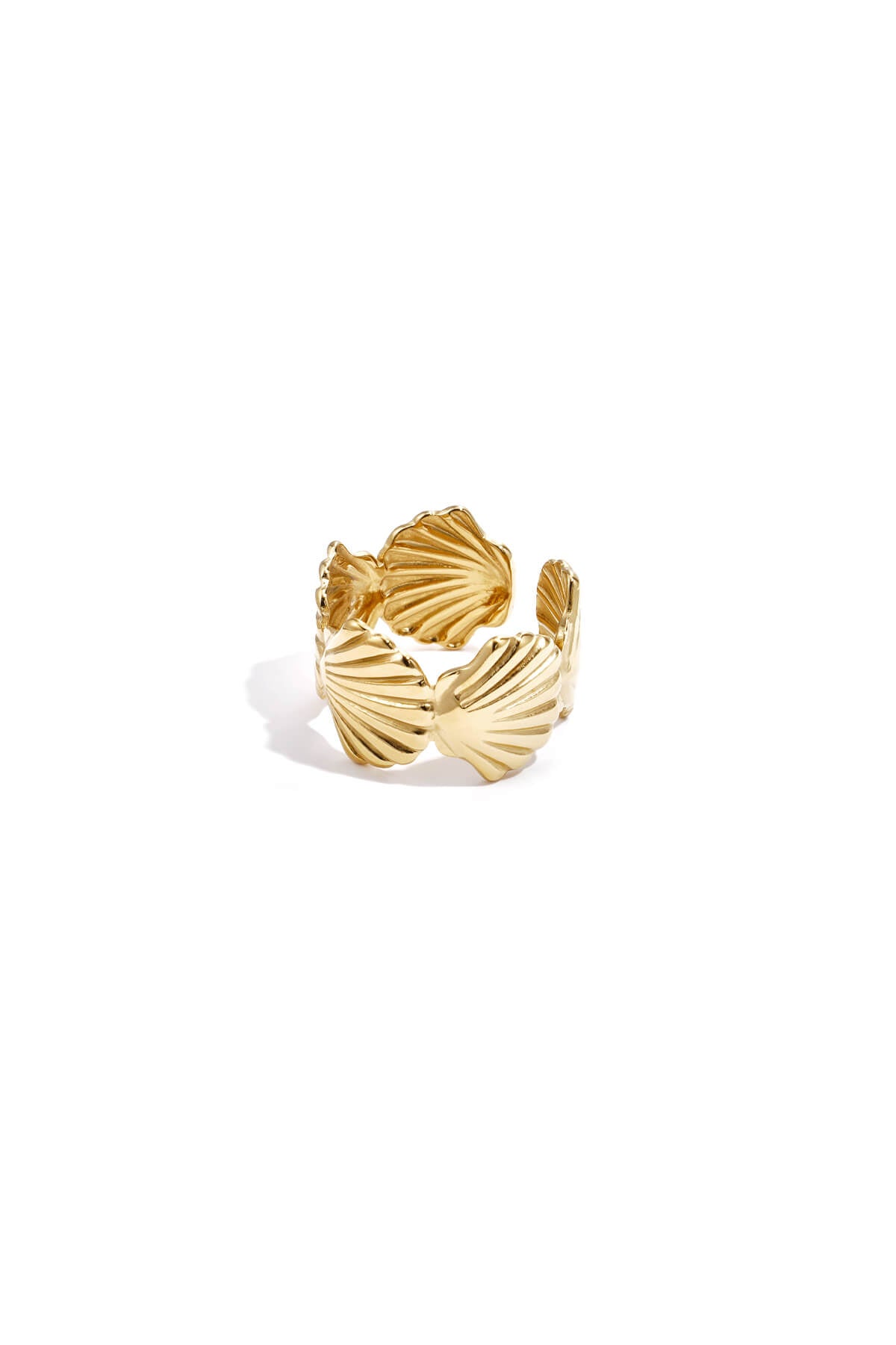 Chunky ring met schelpen van stainless steel in de kleur goud