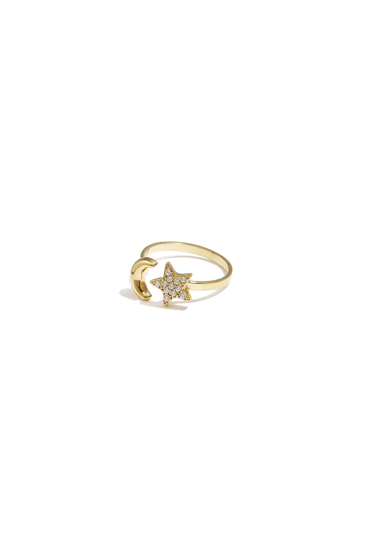 Minimalistische ring met maan en ster in de kleur goud