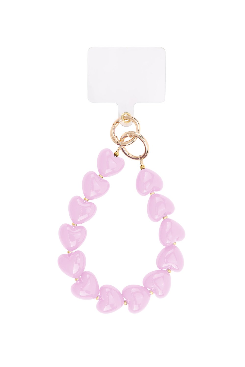 Elegante telefoonkoord met hartjes kralen in de kleur paarse/roze en gouden kralen